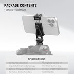 Neewer Metal Phone Tripod Mount with Cold Shoes, 1/4" Thread, 180° Tilt, 360° Rotation, Adjustable Phone Clamp Metal Phone Holder Compatible with iPhone 16 15 Pro Max S24 Ultra Camera Cage, GA010