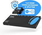 OREI 4K 1x4 HDMI Extender Splitter Over CAT6/7 Ethernet Cable Up to 4K@30Hz upto 165 ft-1080P@60Hz upto 230 ft, IR control, EDID, HDMI Loop Out (HD14-EX165-K)