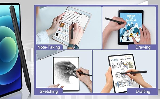Stylus Pen for iPad 2018-2023 with Palm Rejection, Active Pencil for iPad 10th/9th/8th/7th/6th Generation, for iPad Pro 11/12.9 inch, for iPad Air 5th/4th/3th Gen, for iPad Mini 6th/5th Gen (Black)