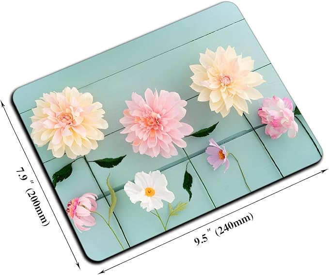 Mouse Pad, Cute Blue Wood Beautiful Flower Mouse Pads for Desk, 9.5" x 7.9" Non-Slip Rubber Base Computer Mousepad with Women, Portable Square Design for Wireless Mouse and Pad Laptop Office & Travel