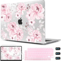 CISSOOK Compatible with MacBook Air 13 inch Case M1 Chip 2021 2020-2028 Release A2337 A2179 A1932 Model with Touch ID, Plastic Hard Shell Case & Keyboard Cover & Screen Protector, Cute Pink Flower