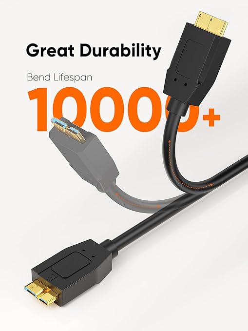 CableCreation 2FT*2 USB C to Micro B Cable,10Gbps Speed External Hard Drive Braided,USB 3.1 Type C to Micro B Work for iPhone 15/16,Seagate WD Westgate My Passport,MacBook Pro,iPad/Tablet,Black