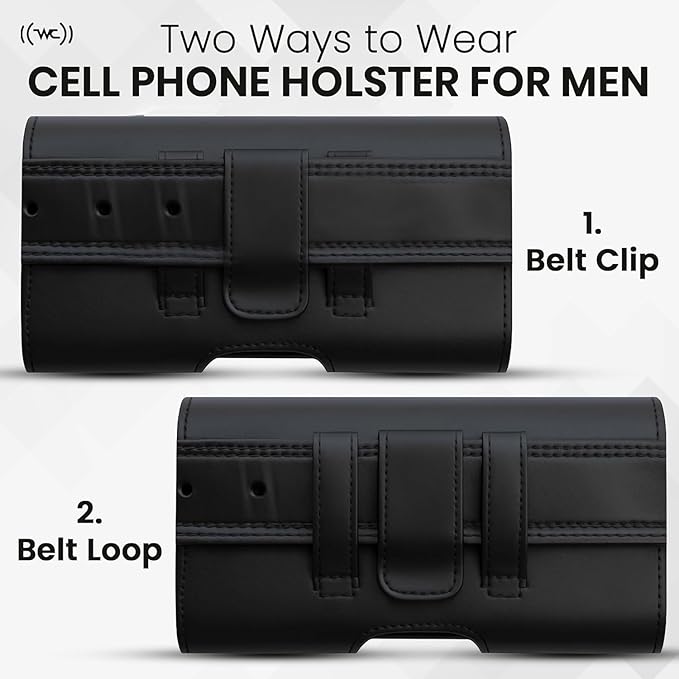 Leather Phone Holster for iPhone 17 Pro, 17, 16 Pro, 16e, 15, 15 Pro, 14, 13, 12, 11, X, XR, XS – Belt Clip Case Pouch for Men & Women | Magnetic Closure | Fits with Protective Cover