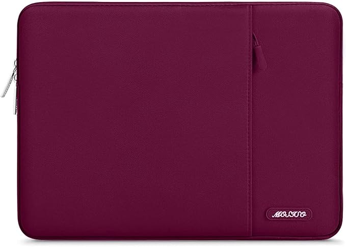 MOSISO Laptop Case 13.3 inch, 13-13.3 inch Laptop Sleeve Compatible with MacBook Air/Pro 13 / Pro 14, HP Dell ASUS Lenovo Notebook, Polyester Vertical Computer Sleeve Bag with Pocket, Wine Red