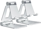 Nulaxy 2 Pack Dual Folding Cell Phone Stand, Fully Adjustable Foldable Desktop Phone Holder Cradle Dock Compatible with iPhone 17 16 15 14 13 12 Pro Max Xs Xr, All Phones, Silver