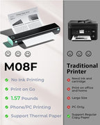 Phomemo Portable Printers Wireless for Travel, M08F Inkless Thermal Printer Support for 8.5"x11" US Letter, Small Bluetooth Printer Compatible with Phone, Laptop for Car, Office, Home Use, School