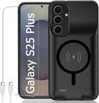 Battery Case for Galaxy S25 Plus, [12000mAh] Slim Portable Protective Fast Charging Case Backup Power Bank Battery Case Compatible with Galaxy S25 Plus-6.7 inch-Black