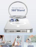 EWA MagOne 3rd Gen [Compatible with MagSafe] Phone Grip Stand with Finger Strap, Removable Magnetic Ring Holder Kickstand Loop for iPhone 16,15, 14, 13, 12 Series-(Silver)