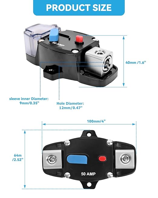 250 Amp Circuit Breaker 12-48 Volt DC 250A Self Recovery Resettable High Amp Circuit Breaker with Manual Reset Button for Automotive RV Marine Boat Car Audio and Amps Protection