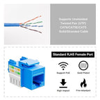 iwillink 10Gbps Cat6 Keystone Jack and Punch-Down Stand, 50-Pack, RJ45 Ethernet Keystone Jacks, 90-Degree UTP Modular Punch Down Keystone Jack Adapter, Blue