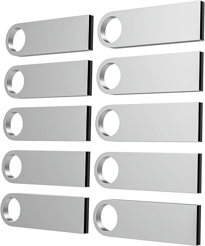 ABLAZE 16GB Flash Drive 10 Pack, Metal USB 2.0 Thumb Drives with Keychains USB Sticks Pendrives (Sliver)