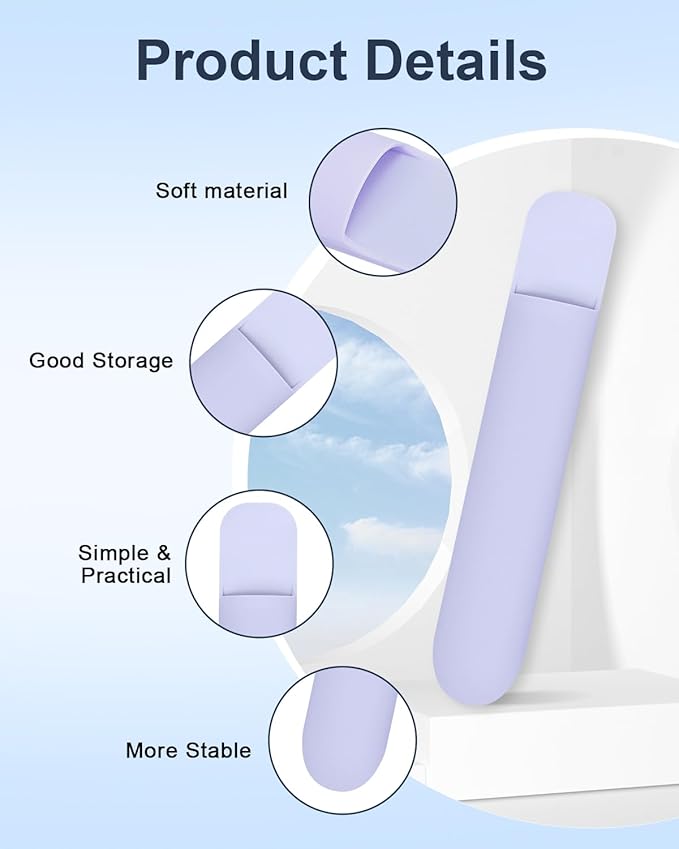 eZAKKA Silicone Pencil Holder For Most Pens,Pencils, 7.8 inch Self-Adhesive Stick To Notebooks,Diary, Desks,Tablet, Purple, 1 Pack