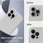 FireNova Designed for iPhone 15 Pro Case, Silicone Upgraded [Camera Protection] Phone Case with [2 Screen Protectors], Soft Anti-Scratch Microfiber Lining Inside, 6.1 inch, Natural Titanium