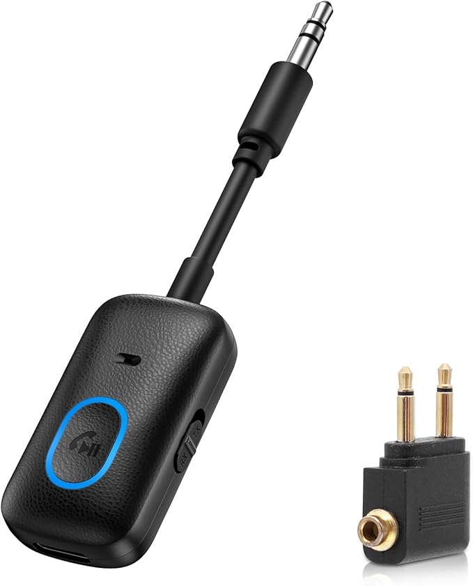 Upgraded Aux Bluetooth Adapter for Car, 2 in 1 Bluetooth 5.3 Transmitter Receiver, Hands-Free Calls, 180° Swivel Bend, Wireless Audio Receiver for Car, Speakers, Home Stereo