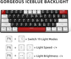 60% Mechanical Gaming Keyboard,Mixed Color Keycaps Gaming Keyboard with Linear Red Switches, Detachable Type-C Cable Mini Keyboard with Blue LED Light for PC/Laptop