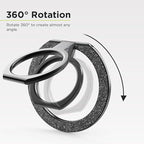 PureGear Magnetic Phone Grip Ring Stand, Magnetic Phone Ring Holder for MagSafe iPhone 16, 16Pro, 16Plus, 16ProMax, 15, 15Plus, 14, 14ProMax, 13, 12, Adjustable Kickstand(Brushed Black Glitter)