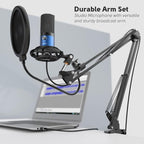 FIFINE USB Recording PC Microphone Kit, Computer Condenser Cardioid Mic on Mac Windows PS4/PS5, for Streaming, Podcasting, Gaming, Video, Home Use, with Gain Knob, Arm Stand-T669 Blue