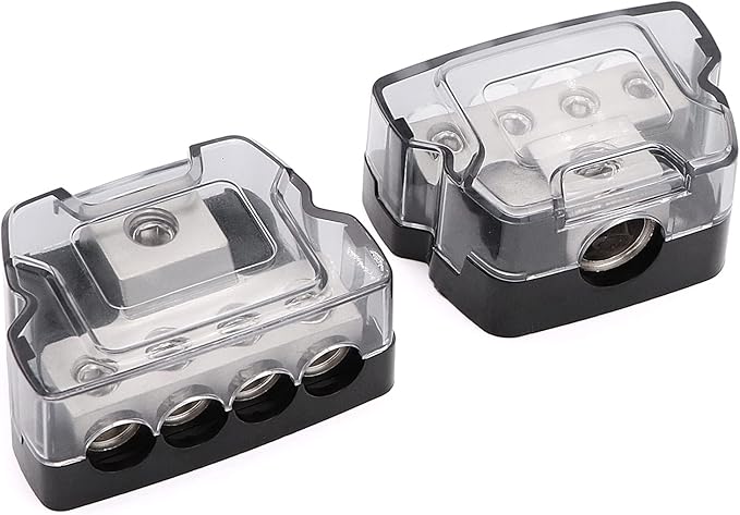 4 Way Power Distribution Block 1x 0/2/4 Gauge in 4X 4/8/10 Gauge Out Nickel Plated Car Audio Splitter Amp Distribution Connecting Block,2Pcs