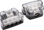 4 Way Power Distribution Block 1x 0/2/4 Gauge in 4X 4/8/10 Gauge Out Nickel Plated Car Audio Splitter Amp Distribution Connecting Block,2Pcs