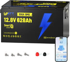 12V 628Ah LiFePO4 Lithium Battery 300A BMS, Built-in Bluetooth 5.0, Full Metal Case 8038Wh Energy, 15000+ Deep Cycles Batterys, Perfect for Home Energy, RV, Marine, Solar, Trolling Motor