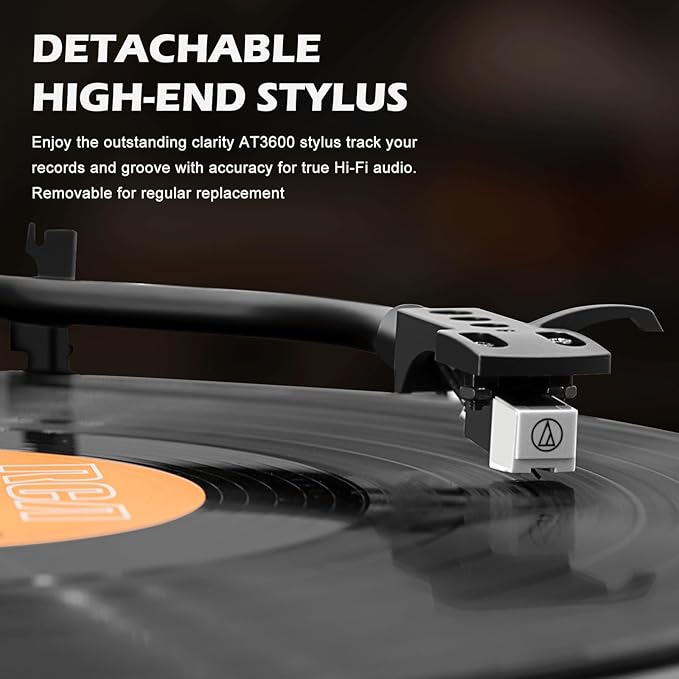 LP&No.1 Vinyl Record Player with Built-in Speakers, Vinyl Turntable with Magnetic Cartridge, Wireless,USB Recording and Playback,BT Out, Aux-in, Headphone Output,Auto Off, AT-3600L, 2-Speed Player
