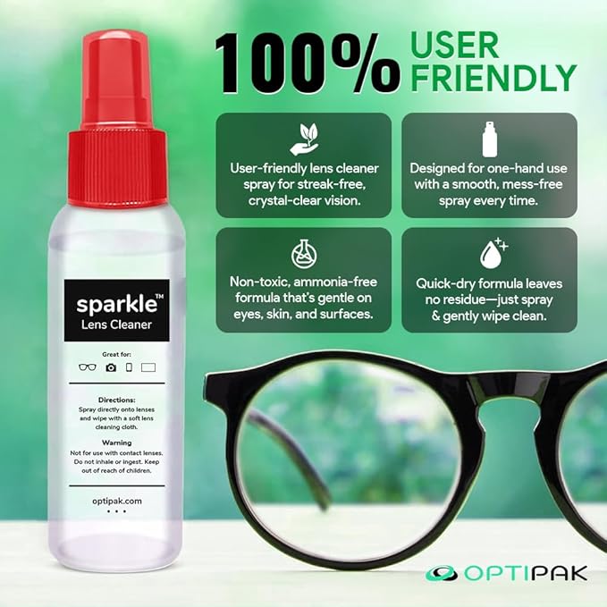 Sparkle Anti-Reflective Lens Cleaner Spray kit | (1) 1oz Glasses Cleaner Spray + (1) Microfiber Cloth for Eyeglasses, Sunglasses, Lenses, Screens and Camera Cleaning Kit (2 Piece Set)
