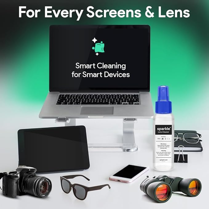Sparkle Anti-Reflective Lens Cleaner Spray kit | (1) 1oz Glasses Cleaner Spray + (1) Microfiber Cloth for Eyeglasses, Sunglasses, Lenses, Screens and Camera Cleaning Kit (2 Piece Set)