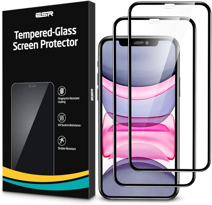 ESR Full-Coverage Tempered-Glass Compatible for iPhone 11 Screen Protector/iPhone XR Screen Protector [2-Pack] [Easy Installation Frame] [3D Curved Edges] for iPhone 11, iPhone XR