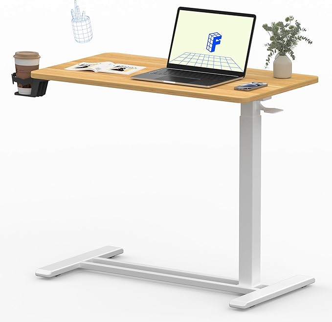 FLEXISPOT Mobile Standing Desk with Wheels Pneumatic Laptop Desk Rolling Computer Cart Movable Height Adjustable Small Sit Stand Desk Computer Workstations Home Use(31.5" W x 17.7" D, Maple)
