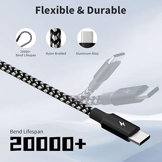 USB C Splitter Multi Charging Cable 2Pack, Dual Type C Charger Cord,4 in 1 Multiple Nylon Braided Cable with 4 Type-C Connectors Compatible with iPhone 15 Pro Max/Samsung Galaxy/Tablets/Google-5FT.
