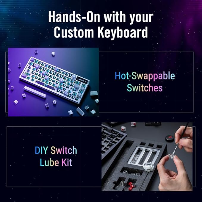 ASUS ROG Azoth 75 Wireless DIY Custom Gaming Keyboard, OLED display, Gasket-Mount, Three-Layer Dampening, Hot-Swappable Pre-lubed ROG NX Storm Switches & Keyboard Stabilizers, PBT Keycaps, RGB - White
