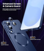 Magnetic for Samsung Galaxy S25 Edge Case [Compatible with MagSafe][Built-in Camera Lens Protector] Slim Soft Silicone Bumper Shockproof Metallic Luster Phone Case (Blue)