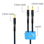 20ft Sound Channel swicher 1/8" aux Input 3.5mm Female to 2X 3.5 Output Switch Selector 2 in 1 Out R/L Stereo Audio 1 in 2 Out Stereo Audio Splitter with Phone pc Player