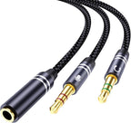 Braided Headphone Splitter for Computer, 3.5mm Female to 2 Dual 3.5mm Male Earphones Port, Mic Y Audio Splitter Cable Compatible with Headset Microphone Gaming Computer Speaker Laptop(35cm / 14in)