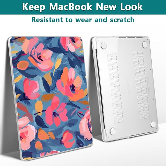 Teryeefi for M4 MacBook Pro 14 inch Case 2024 2023 2021 (M3 A2918 A2992 M2 A2779 M1 A2442 Pro/Max), Hard Shell Cover + Keyboard Cover for 14 inch Mac Pro with Retina XDR Display, Abstract Pink Flower