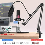 FIFINE Podcast Microphone Kit-USB PC Computer Recording Microphone, Condenser Mic Set for Streaming, Gaming, Voice-Over, Meeting, with Arm Stand, Shock Mount, Pop Filter-T669 Rose Red