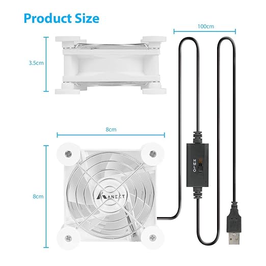ANEXT, USB Fan, USB Computer Fan, Silent Fans for Receiver DVR PlayStation Xbox Computer, (80mm,White)