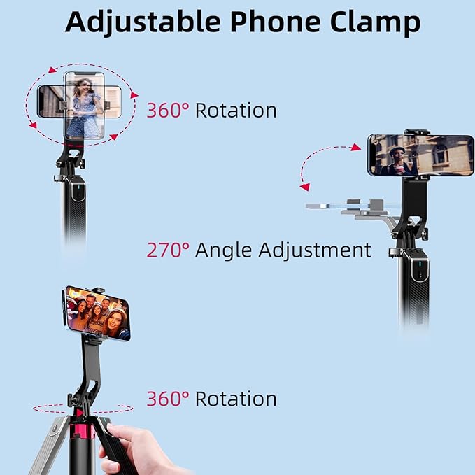 WOVTE 62" Selfie Stick with 2 Lights, Extendable Stand for iPhone, Selfie Stick with Remote, Portable Phone Tripod for Cell Phone Compatible with iPhone/Android, Camera & GoPro