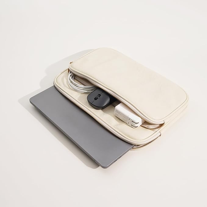 14 Inch Laptop Sleeve Bag - Compatible with MacBook Pro 14, MacBook Air 13, Surface Pro 9, Surface Laptop Studio - Cream