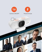 NUROUM V15AF 2K Webcam for PC, 1080p 60FPS AutoFocus Web Camera with Microphone, Privacy Cover and Mute, 75°FOV Dual Microphone USB FHD Computer Camera, Plug and Play for Zoom/Skype/Teams, White