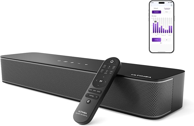 ULTIMEA 2.1ch Compact Sound Bar for TV, Built-in Subwoofer, APP Control, Peak Power 120W, All-in-one PC Sound bar for Game, 16 Inches Bluetooth 5.3 TV Sound Bar, Opt/AUX/Wall Mount, Solo B30 Pro