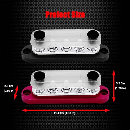 5 x M6 (1/4") Studs Power Distribution Block Bus Bar 12V, Ampper 4.3" 150A Marine BusBar Battery Distribution Block W/Cover for Car Boat Solar (Red & Black)