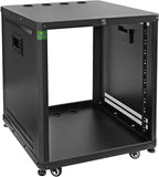 RIVECO POMU 12U Network & Stereo Rack with Caster Wheels, Rolling Server Rack Open Cabinet for 19 inches Audio Video Musical & IT Equipment Mounting, Round & Square Holes, Build in Handles Heavy Duty
