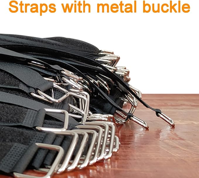 18 inch Extend Cable Strap and Adjustable Securing Strap with Buckle - 12 PCS Reusable Hook and Loop Fastening Nylon Cable Tie Wrap