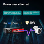 STEAMEMO 10-Port Gigabit Managed PoE Switch, 8 PoE+ Ports@120W, 2 Uplink Ports, VLAN, PoE Scheduler, Fanless, Plug and Play, Sturdy Metal, Desktop and Wall-Mount