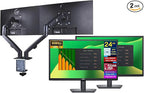 Dell 24" FHD VA (1920x1080) 60Hz Flicker Free Monitor, Anti-Glare Display, 1 x DisplayPort, 1 x VGA, VESA Mount (100x100mm), Home & Business, Black (2025) & ErgoFlexy Dual Monitor Mount(2Pack)