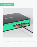 LINOVISION 4 Ports Full Gigabit PoE++ Switch, Built-in 96W Power, All 4 Ports Support BT 90W, Sufficient Power for All IEEE 802.3 af/at/bt PoE Devices, Including PTZ Cameras, AP and PoE Light