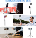 PHOPIK 35" Magnetic Selfie Stick Phone Tripod, Extendable Phone Tripod with Cold Shoe and Remote,Compatible with iPhone/Android/Sport Camera Perfect for Video Recording/Selfies/Insta360 x5（White）