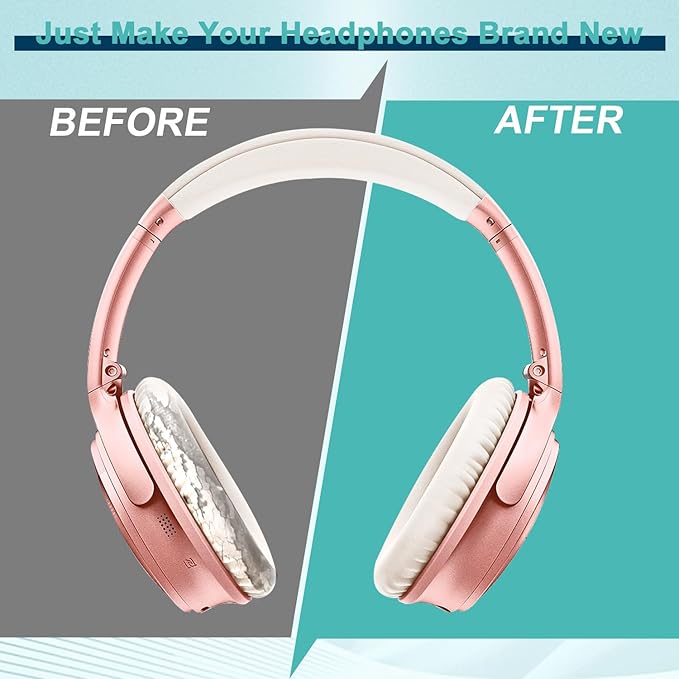 Replacement Earpads Cushions for Bose QuietComfort 35 & Quiet Comfort 35 II, Headphones Ear Covers Ear Pads for Bose QC35/QC35II/25/15 QC2 / Ae2 / Ae2i / Ae2W / Sound Link/Sound True-White