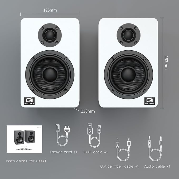 Harmony H2 60W Desktop Speakers with DSP, Bluetooth 5.3, 24-Bit Optical, USB-C, AUX, Silk-Dome Tweeter, Carbon-Fiber Woofer, for Computer, PC Monitor, Gaming (White)